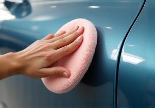 Hand applying wax to a car's paint finish